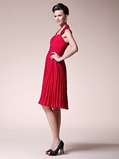 cheap Mother of the Bride-A-Line Mother of the Bride Dress Open Back Straps Knee Length Chiffon Sleeveless with Pleats Ruched 2020