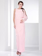 billige Kjoler for spesielle anledninger-Tube / kolonne Alle kjendisstiler Inspirert av Cannes Film Festival Skoleball Formell kveld Militærball Kjole Bateau Neck Langermet Gulvlang Chiffon med Bølgemønster Sidedrapering 2020