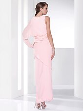 billige Kjoler for spesielle anledninger-Tube / kolonne Alle kjendisstiler Inspirert av Cannes Film Festival Skoleball Formell kveld Militærball Kjole Bateau Neck Langermet Gulvlang Chiffon med Bølgemønster Sidedrapering 2020