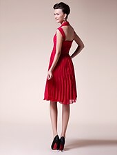 cheap Mother of the Bride-A-Line Mother of the Bride Dress Open Back Straps Knee Length Chiffon Sleeveless with Pleats Ruched 2020