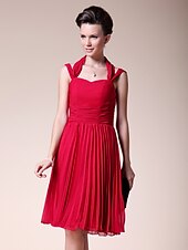 cheap Mother of the Bride-A-Line Mother of the Bride Dress Open Back Straps Knee Length Chiffon Sleeveless with Pleats Ruched 2020