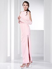 billige Kjoler for spesielle anledninger-Tube / kolonne Alle kjendisstiler Inspirert av Cannes Film Festival Skoleball Formell kveld Militærball Kjole Bateau Neck Langermet Gulvlang Chiffon med Bølgemønster Sidedrapering 2020