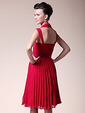 cheap Mother of the Bride-A-Line Mother of the Bride Dress Open Back Straps Knee Length Chiffon Sleeveless with Pleats Ruched 2020