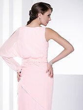 billige Kjoler for spesielle anledninger-Tube / kolonne Alle kjendisstiler Inspirert av Cannes Film Festival Skoleball Formell kveld Militærball Kjole Bateau Neck Langermet Gulvlang Chiffon med Bølgemønster Sidedrapering 2020