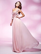 abordables Bodas y eventos-Funda / Columna Un Hombro Hasta el Suelo Raso / Satén Estirado Vestido con Cuentas / Flor por TS Couture®