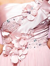 abordables Bodas y eventos-Funda / Columna Un Hombro Hasta el Suelo Raso / Satén Estirado Vestido con Cuentas / Flor por TS Couture®
