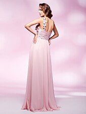 abordables Bodas y eventos-Funda / Columna Un Hombro Hasta el Suelo Raso / Satén Estirado Vestido con Cuentas / Flor por TS Couture®