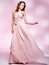 abordables Bodas y eventos-Funda / Columna Un Hombro Hasta el Suelo Raso / Satén Estirado Vestido con Cuentas / Flor por TS Couture®