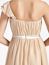 cheap Bridesmaid Dresses-Sheath / Column One Shoulder Knee Length Chiffon Bridesmaid Dress with Sash / Ribbon / Ruffles / Draping
