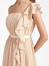 cheap Bridesmaid Dresses-Sheath / Column One Shoulder Knee Length Chiffon Bridesmaid Dress with Sash / Ribbon / Ruffles / Draping