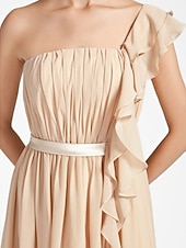 cheap Bridesmaid Dresses-Sheath / Column One Shoulder Knee Length Chiffon Bridesmaid Dress with Sash / Ribbon / Ruffles / Draping