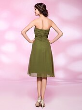 cheap Weddings &amp; Events-Ball Gown Homecoming Cocktail Party Dress Strapless Sleeveless Knee Length Chiffon with Ruched Beading Ruffles 2021