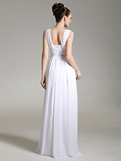 cheap Weddings &amp; Events-Sheath / Column Elegant All Celebrity Styles Inspired by TV Stars Formal Evening Military Ball Dress V Neck Sleeveless Floor Length Chiffon with Ruched Draping 2022