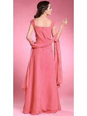 cheap Mother of the Bride-A-Line Mother of the Bride Dress Wrap Included Off Shoulder Floor Length Chiffon Short Sleeve with Beading 2022