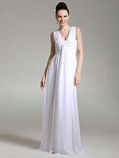 cheap Weddings &amp; Events-Sheath / Column Elegant All Celebrity Styles Inspired by TV Stars Formal Evening Military Ball Dress V Neck Sleeveless Floor Length Chiffon with Ruched Draping 2022