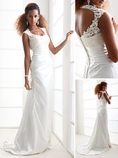 preiswerte Hochzeitskleider-Eng anliegend Hochzeitskleider U-Ausschnitt Pinsel Schleppe Charmeuse Perlen-Spitze Gurte Einfach Rückenfrei mit Applikationen 2022