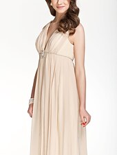 cheap Bridesmaid Dresses-A-Line Bridesmaid Dress V Neck Sleeveless Beautiful Back Floor Length Chiffon with Pleats / Beading / Draping 2022