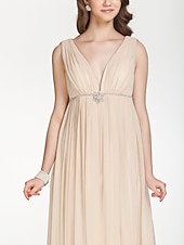 cheap Bridesmaid Dresses-A-Line Bridesmaid Dress V Neck Sleeveless Beautiful Back Floor Length Chiffon with Pleats / Beading / Draping 2022