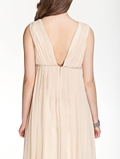 cheap Bridesmaid Dresses-A-Line Bridesmaid Dress V Neck Sleeveless Beautiful Back Floor Length Chiffon with Pleats / Beading / Draping 2022