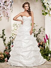 cheap Wedding Dresses-Hall Wedding Dresses A-Line Sweetheart Strapless Sleeveless Chapel Train Taffeta Bridal Gowns With 2025