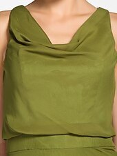 cheap Bridesmaid Dresses-Sheath / Column Bridesmaid Dress Cowl Neck Sleeveless Floor Length Chiffon with Side Draping 2022