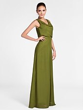 cheap Bridesmaid Dresses-Sheath / Column Bridesmaid Dress Cowl Neck Sleeveless Floor Length Chiffon with Side Draping 2022