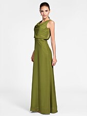cheap Bridesmaid Dresses-Sheath / Column Bridesmaid Dress Cowl Neck Sleeveless Floor Length Chiffon with Side Draping 2022
