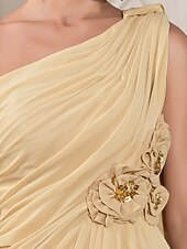 זול שמלות לאירועים מיוחדים-מעטפת \ עמוד אלגנטית לבוש רשמי ערב רישמי שובל סוויפ \ בראש ללא שרוולים כתפיה אחת שיפון עם חרוזים פרח 2025