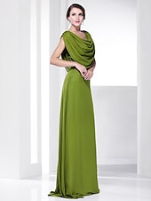 economico Matrimoni e cerimonie-A tubino Elegante Vestito Invitati del matrimonio Serata formale Strascico a terra Senza maniche Girocollo Chiffon Shiena scoperta con Drappeggio 2023