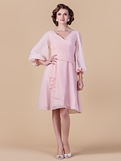 economico Matrimoni e cerimonie-Linea-A A V Al ginocchio Chiffon Abito da cerimonia per signora con Drappeggio / A incrocio di