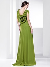 economico Matrimoni e cerimonie-A tubino Elegante Vestito Invitati del matrimonio Serata formale Strascico a terra Senza maniche Girocollo Chiffon Shiena scoperta con Drappeggio 2023