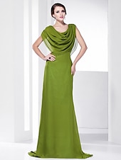 economico Matrimoni e cerimonie-A tubino Elegante Vestito Invitati del matrimonio Serata formale Strascico a terra Senza maniche Girocollo Chiffon Shiena scoperta con Drappeggio 2023