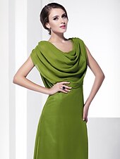 economico Matrimoni e cerimonie-A tubino Elegante Vestito Invitati del matrimonio Serata formale Strascico a terra Senza maniche Girocollo Chiffon Shiena scoperta con Drappeggio 2023