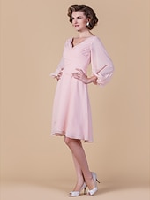 economico Matrimoni e cerimonie-Linea-A A V Al ginocchio Chiffon Abito da cerimonia per signora con Drappeggio / A incrocio di