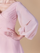 economico Matrimoni e cerimonie-Linea-A A V Al ginocchio Chiffon Abito da cerimonia per signora con Drappeggio / A incrocio di