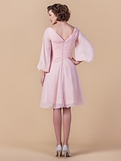 economico Matrimoni e cerimonie-Linea-A A V Al ginocchio Chiffon Abito da cerimonia per signora con Drappeggio / A incrocio di