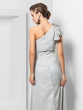 cheap Weddings &amp; Events-Sheath / Column Elegant Dress Wedding Guest Formal Evening Floor Length Sleeveless One Shoulder Bridesmaid Dress Chiffon with Sash / Ribbon Appliques 2023