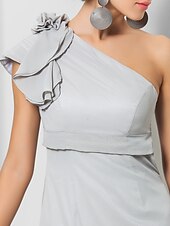 cheap Weddings &amp; Events-Sheath / Column Elegant Dress Wedding Guest Formal Evening Floor Length Sleeveless One Shoulder Bridesmaid Dress Chiffon with Sash / Ribbon Appliques 2023