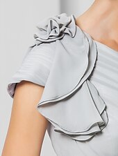cheap Weddings &amp; Events-Sheath / Column Elegant Dress Wedding Guest Formal Evening Floor Length Sleeveless One Shoulder Bridesmaid Dress Chiffon with Sash / Ribbon Appliques 2023