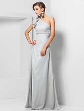 cheap Weddings &amp; Events-Sheath / Column Elegant Dress Wedding Guest Formal Evening Floor Length Sleeveless One Shoulder Bridesmaid Dress Chiffon with Sash / Ribbon Appliques 2023