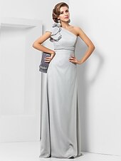 cheap Weddings &amp; Events-Sheath / Column Elegant Dress Wedding Guest Formal Evening Floor Length Sleeveless One Shoulder Bridesmaid Dress Chiffon with Sash / Ribbon Appliques 2023