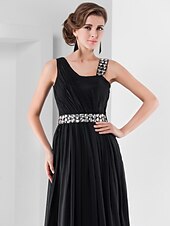 voordelige Bruiloften &amp; Feesten-Strak / kolom Blote rug Jurk Formele avonden Militair gala Tot de grond Mouwloos hihnat Chiffon met Kristaldetails Drapering 2023
