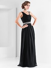 voordelige Bruiloften &amp; Feesten-Strak / kolom Blote rug Jurk Formele avonden Militair gala Tot de grond Mouwloos hihnat Chiffon met Kristaldetails Drapering 2023