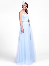 cheap Bridesmaid Dresses-Princess / A-Line Strapless / Sweetheart Neckline Floor Length Tulle Bridesmaid Dress with Sash / Ribbon / Ruched / Draping
