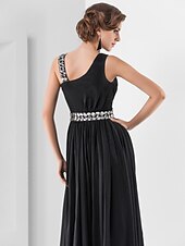 voordelige Bruiloften &amp; Feesten-Strak / kolom Blote rug Jurk Formele avonden Militair gala Tot de grond Mouwloos hihnat Chiffon met Kristaldetails Drapering 2023