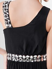 voordelige Bruiloften &amp; Feesten-Strak / kolom Blote rug Jurk Formele avonden Militair gala Tot de grond Mouwloos hihnat Chiffon met Kristaldetails Drapering 2023