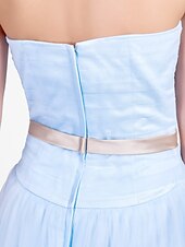 cheap Bridesmaid Dresses-Princess / A-Line Strapless / Sweetheart Neckline Floor Length Tulle Bridesmaid Dress with Sash / Ribbon / Ruched / Draping