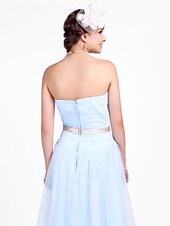 cheap Bridesmaid Dresses-Princess / A-Line Strapless / Sweetheart Neckline Floor Length Tulle Bridesmaid Dress with Sash / Ribbon / Ruched / Draping