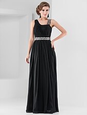 voordelige Bruiloften &amp; Feesten-Strak / kolom Blote rug Jurk Formele avonden Militair gala Tot de grond Mouwloos hihnat Chiffon met Kristaldetails Drapering 2023