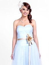cheap Bridesmaid Dresses-Princess / A-Line Strapless / Sweetheart Neckline Floor Length Tulle Bridesmaid Dress with Sash / Ribbon / Ruched / Draping